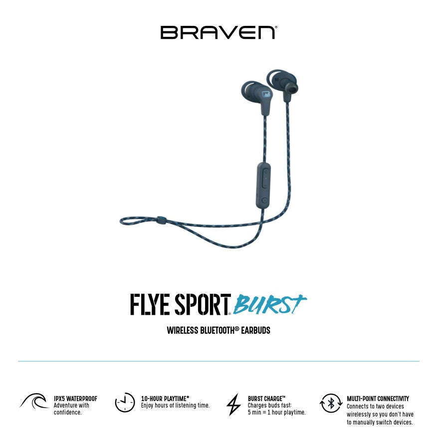 Braven Flye Sport Burst - Wireless Earbuds - Blue Braven Flye Sport Burst - Wireless Earbuds - Blue